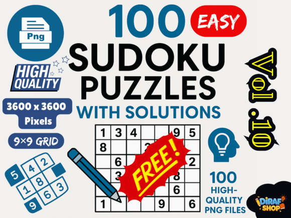 Easy Sudoku Vol.10–100 PNG with Answers