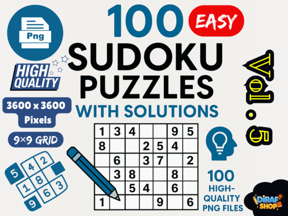 Easy Sudoku Vol.5: 100 Print-Ready Puzzles & Solutions for Creators and Puzzle Lovers