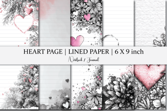 Heart Pink Tone Lined Paper for Creative Designers
